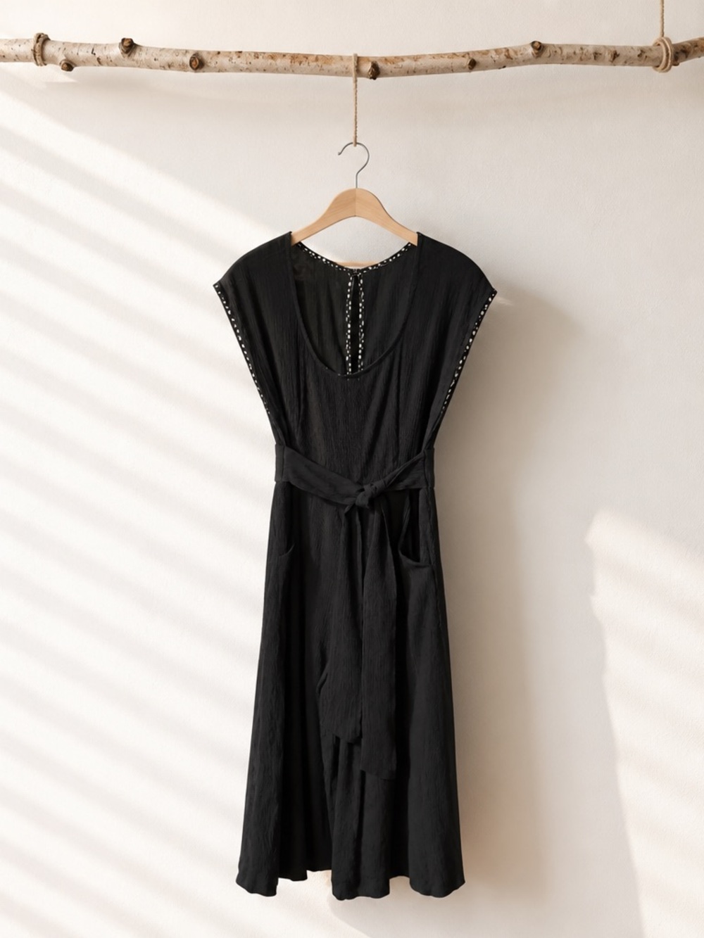 Anthropologie Black Cap-Sleeve Tie-Jumpsuit